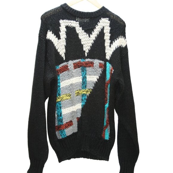Wayne Scott Other - VTG Wayne Scott Black Abstract Pattern 3D Knit Acrylic Sweater Mens Medium 90s